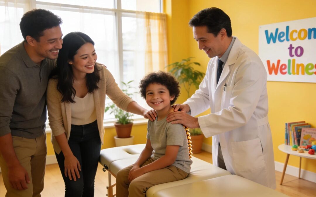 Family chiropractic care with a chiropractor examining a child in Brookfield, WI.